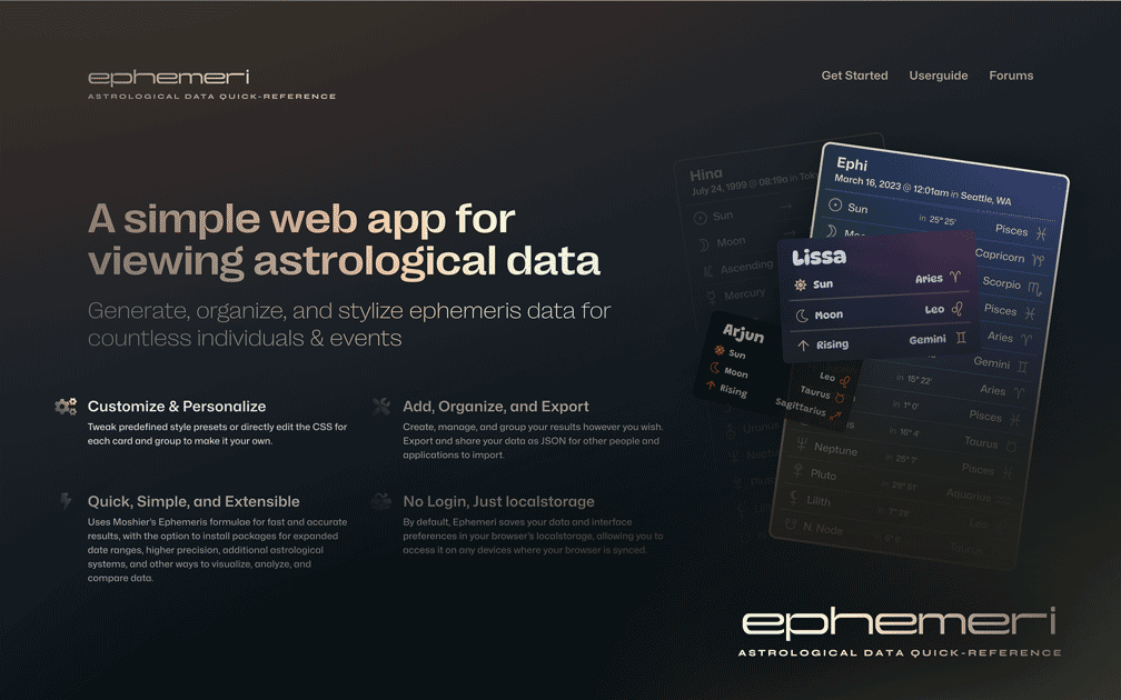 Ephemeri - Homepage preview